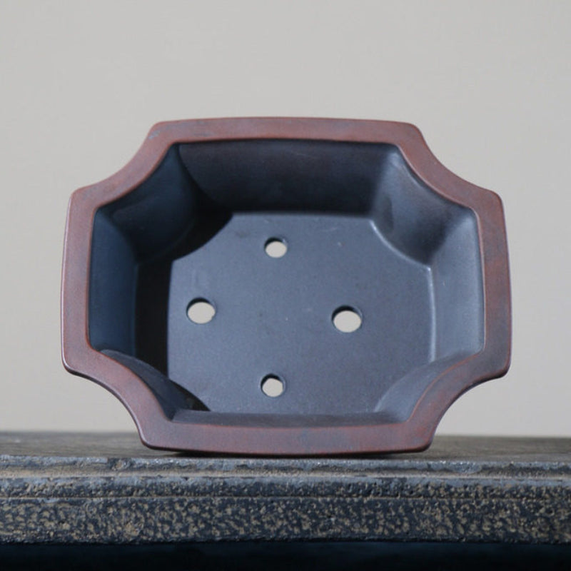 4.7 inch (12cm) Small Flared Corner-Cut Rectangular Unglazed Bonsai Pot Inner View