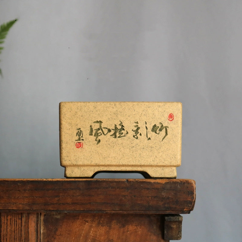 4.9" (12.5cm) Small High-End Artistic Square Bonsai Pot Handmade Side View