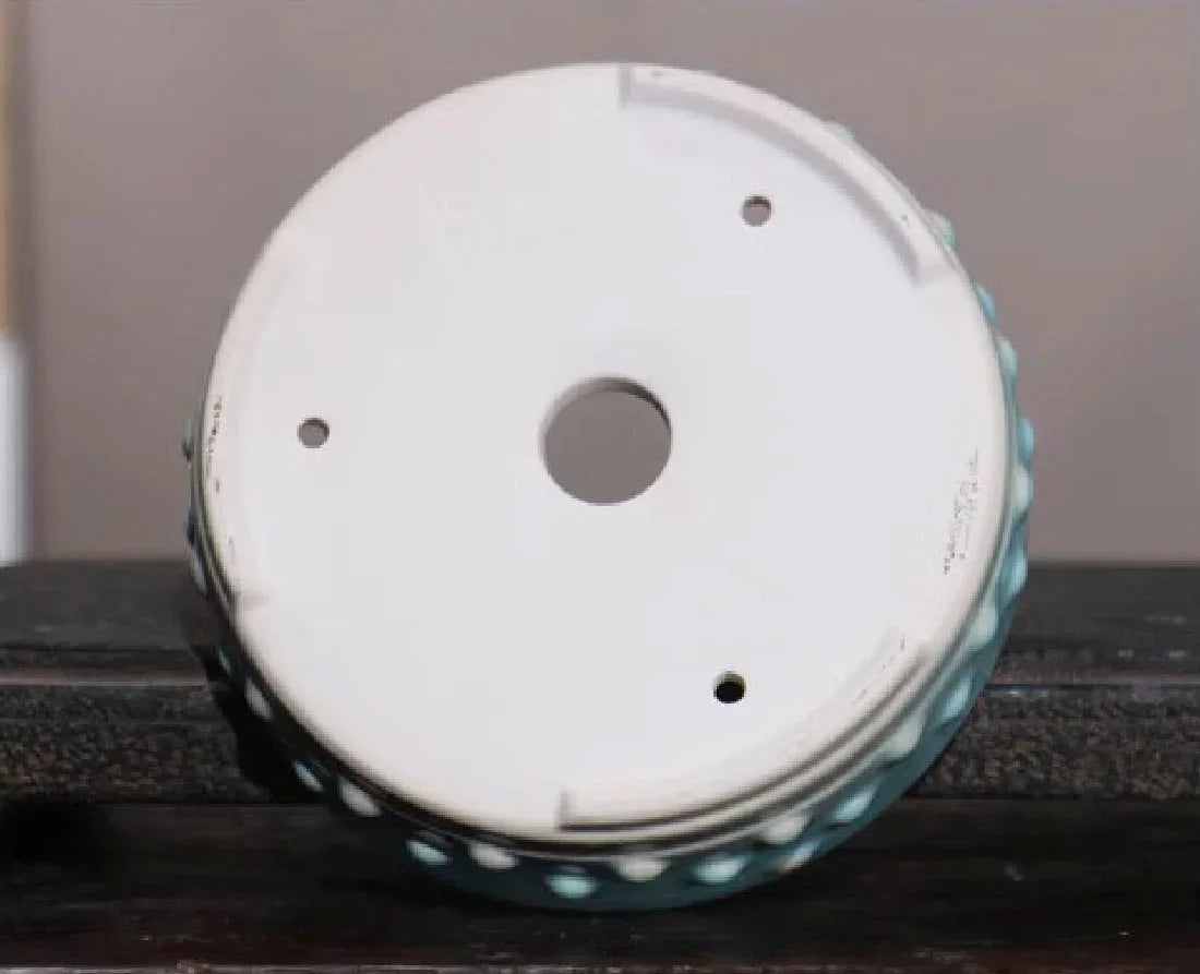 4.9" (12.5cm) Small Round Studded Drum Glazed Bonsai Pots Bottom View