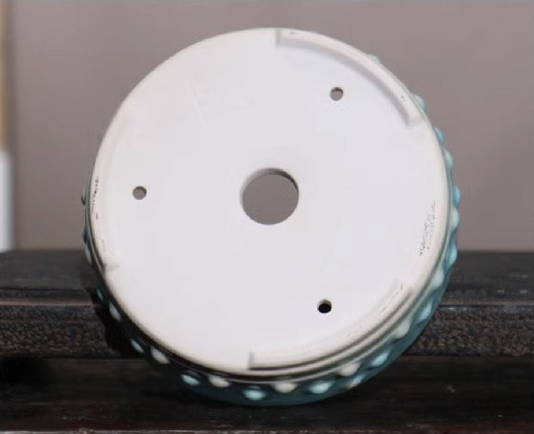 4.9" (12.5cm) Small Round Studded Drum Glazed Bonsai Pots Bottom View