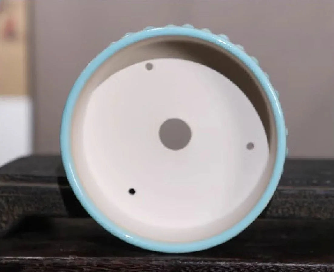 4.9" (12.5cm) Small Round Studded Drum Glazed Bonsai Pots Inner View