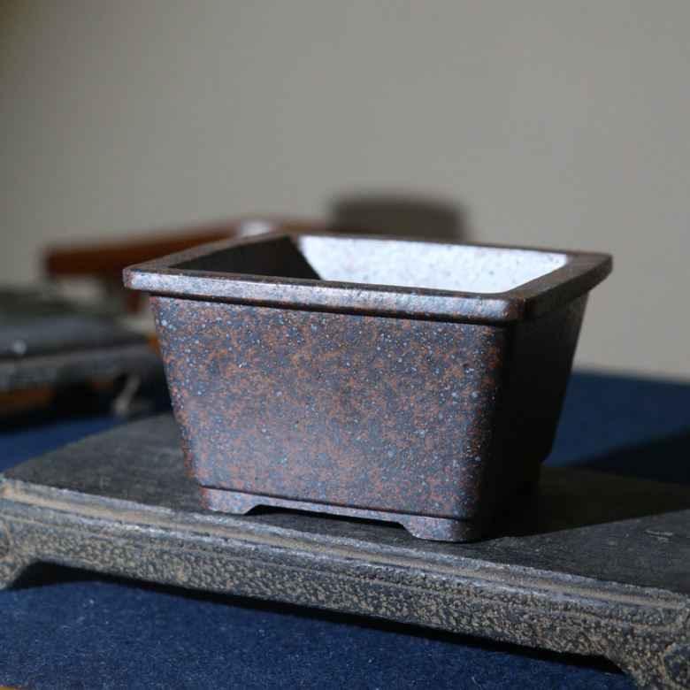 4.9" (12.5cm) Small Rustic Handmade Square Dark Brown Bonsai Pot