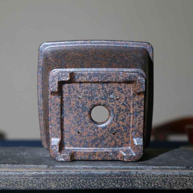4.9" (12.5cm) Small Rustic Handmade Square Dark Brown Bonsai Pot