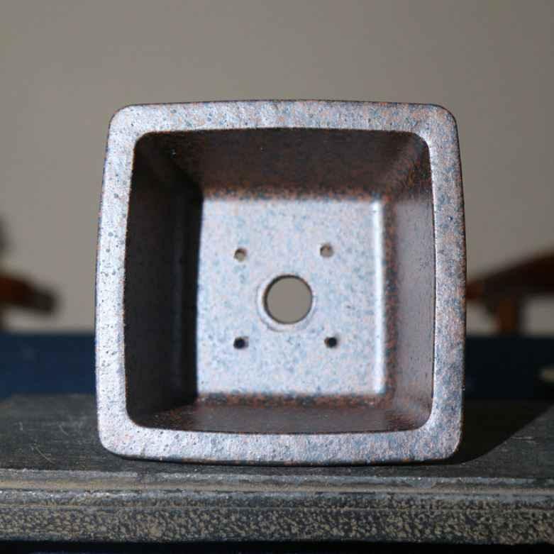 4.9" (12.5cm) Small Rustic Handmade Square Dark Brown Bonsai Pot