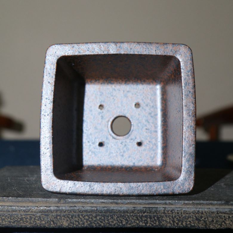 4.9" (12.5cm) Small Rustic Handmade Square Dark Brown Bonsai Pot Inner View