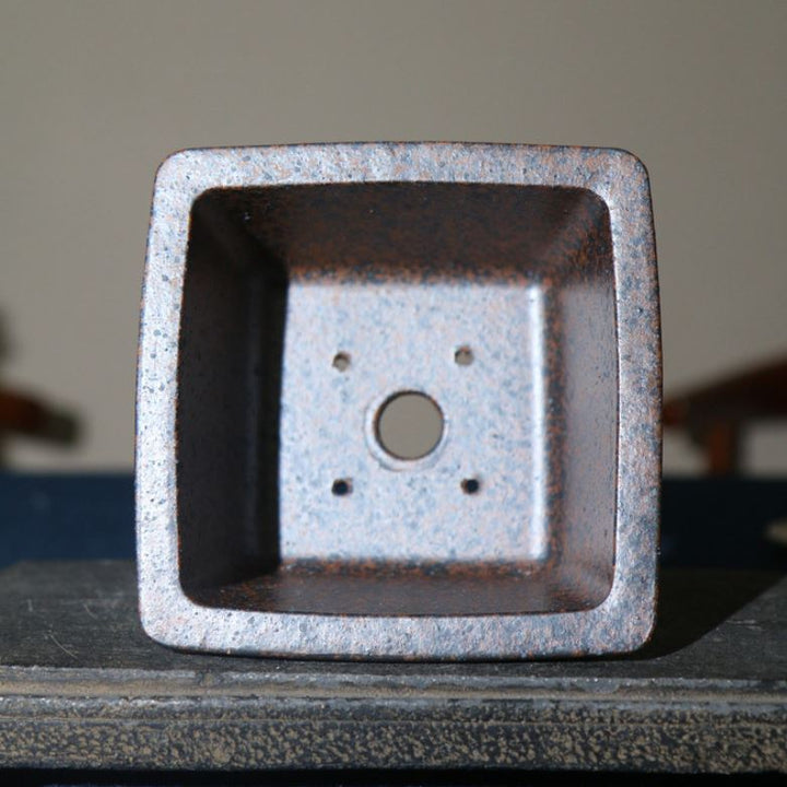 4.9" (12.5cm) Small Rustic Handmade Square Dark Brown Bonsai Pot Inner View