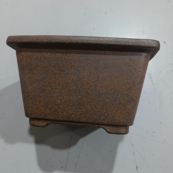 4.9 inch (12.5cm) Small Rustic Handmade Square Dark Brown Bonsai Pot