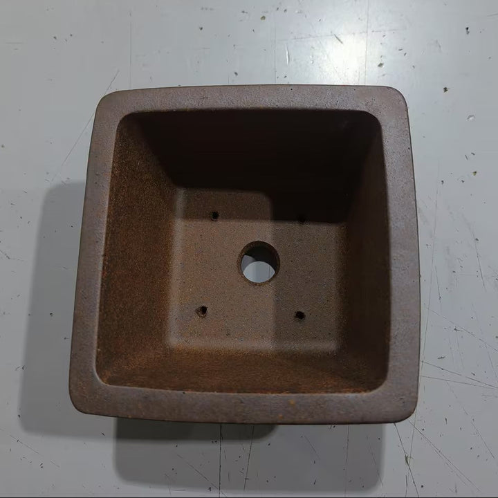 4.9 inch (12.5cm) Small Rustic Handmade Square Dark Brown Bonsai Pot Inner View
