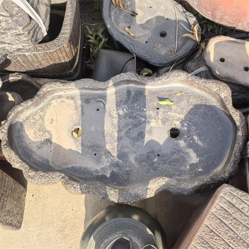 41.7 inch (106cm) Extra Large Slab-Style Shallow Forest Bonsai Pot Abstract Shaped Inner View