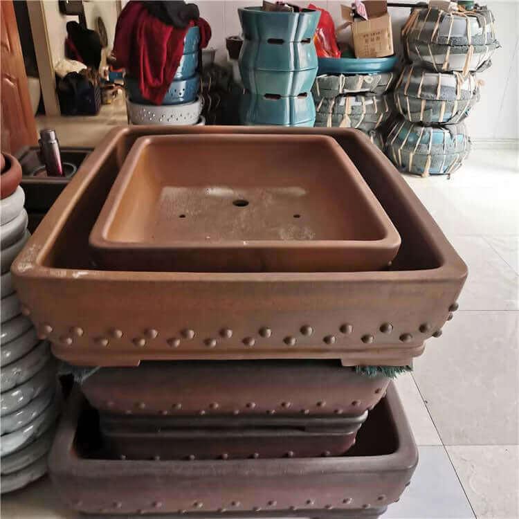 42.1 inch (107cm) Extra Large Rectangular Bonsai Pot w Bold Studded Detailing Side View