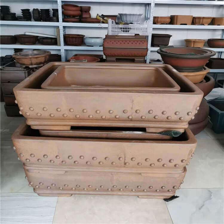 42.1 inch (107cm) Extra Large Rectangular Bonsai Pot w Bold Studded Detailing