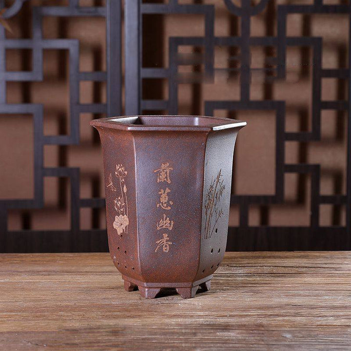 7.8" (20cm) Deep Hexagonal Unglazed Speckled Finish Cascade Bonsai Pot