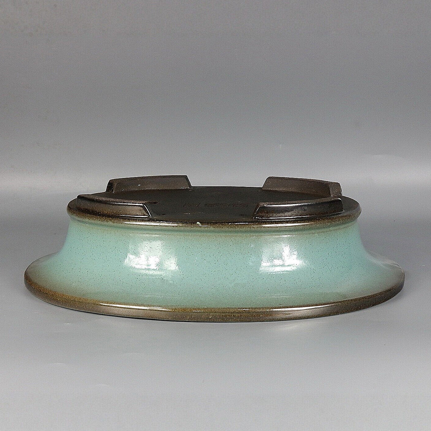 12.4" (31.5cm) Large Oval Green-Brown Dual Tone Glazed Bonsai Pot with Broad Flared Rim