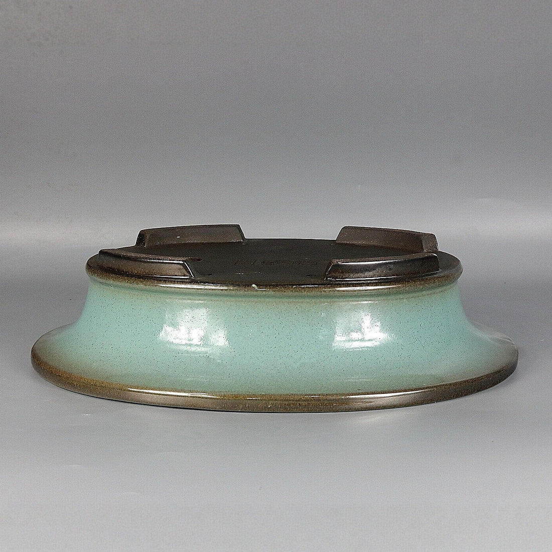 12.4" (31.5cm) Large Oval Green-Brown Dual Tone Glazed Bonsai Pot with Broad Flared Rim