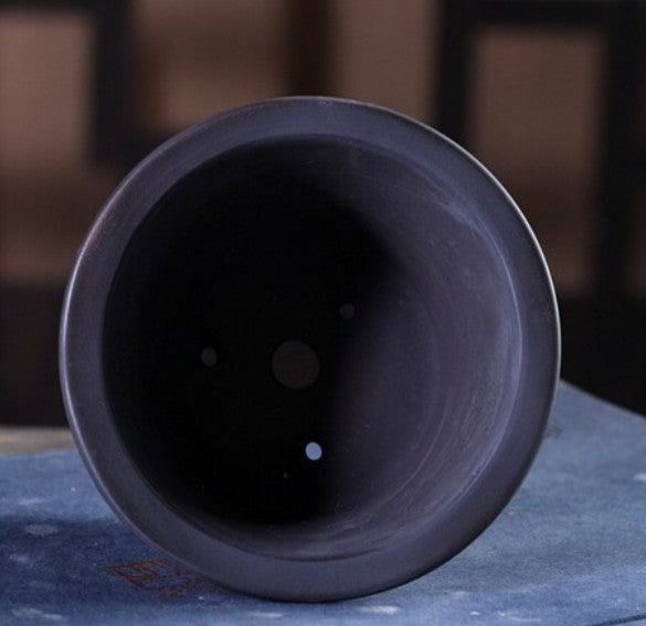 4 inch (10.3cm) Wide 1.8 inch (4.6cm) Deep Small Flared Round Dual Tone Semi Cascade Bonsai Pot Inner View