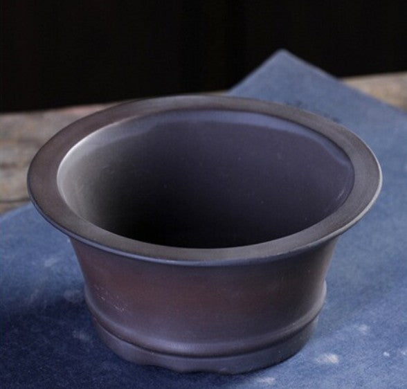 4 inch (10.3cm) Wide 1.8 inch (4.6cm) Deep Small Flared Round Dual Tone Semi Cascade Bonsai Pot Top View