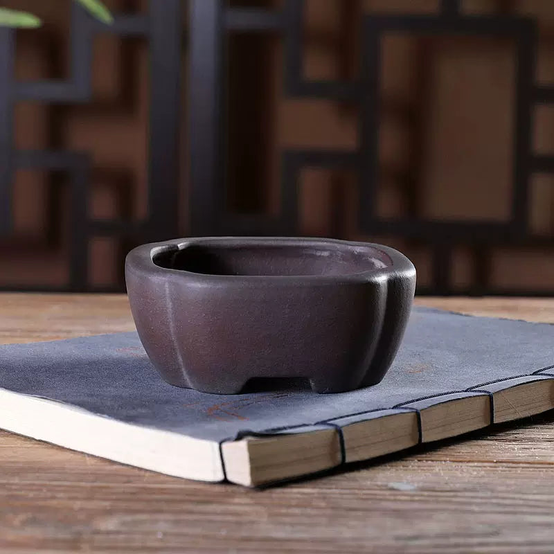 4 inch (10cm) Small Square Indented Corner Premium Unglazed Bonsai Pot