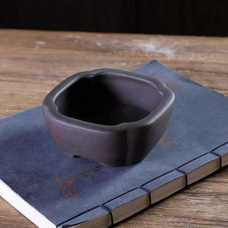 4 inch (10cm) Small Square Indented Corner Premium Unglazed Bonsai Pot Corner Top View