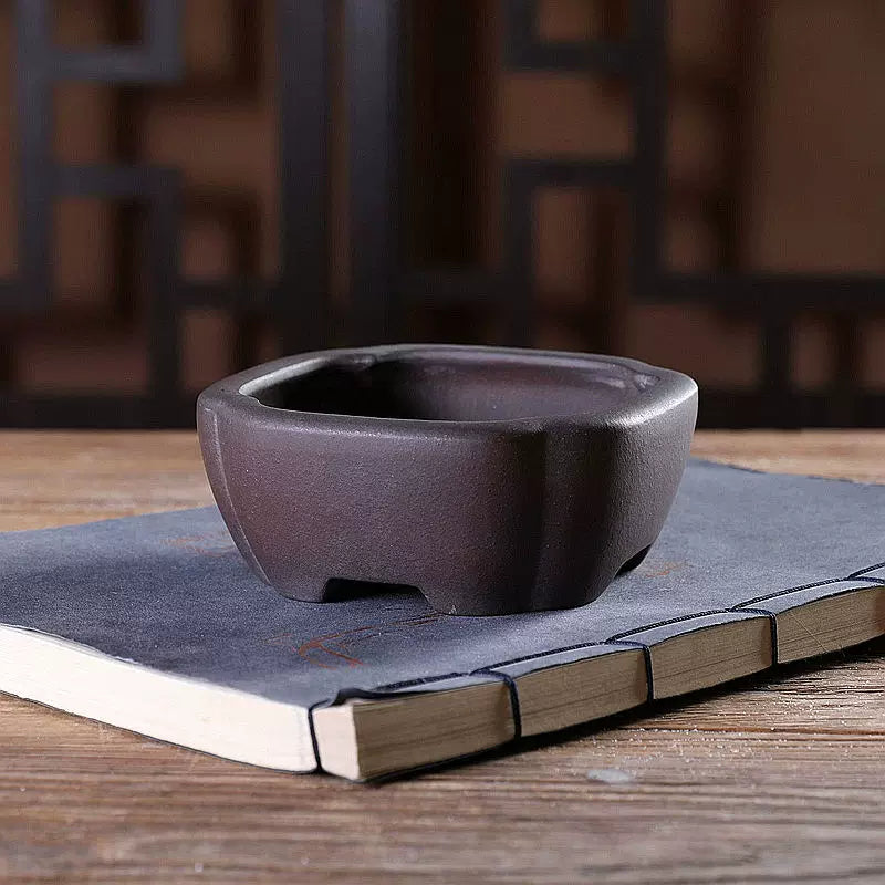 4 inch (10cm) Small Square Indented Corner Premium Unglazed Bonsai Pot Corner View