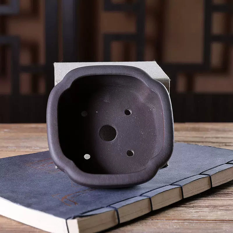 4 inch (10cm) Small Square Indented Corner Premium Unglazed Bonsai Pot Inner View