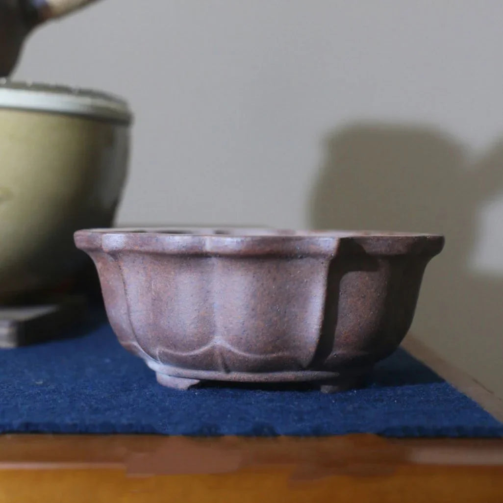5.1" (13cm) Lotus Shaped Rustic Handmade Bonsai Pot