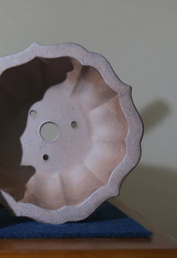 5.1" (13cm) Lotus Shaped Rustic Handmade Bonsai Pot Inner View