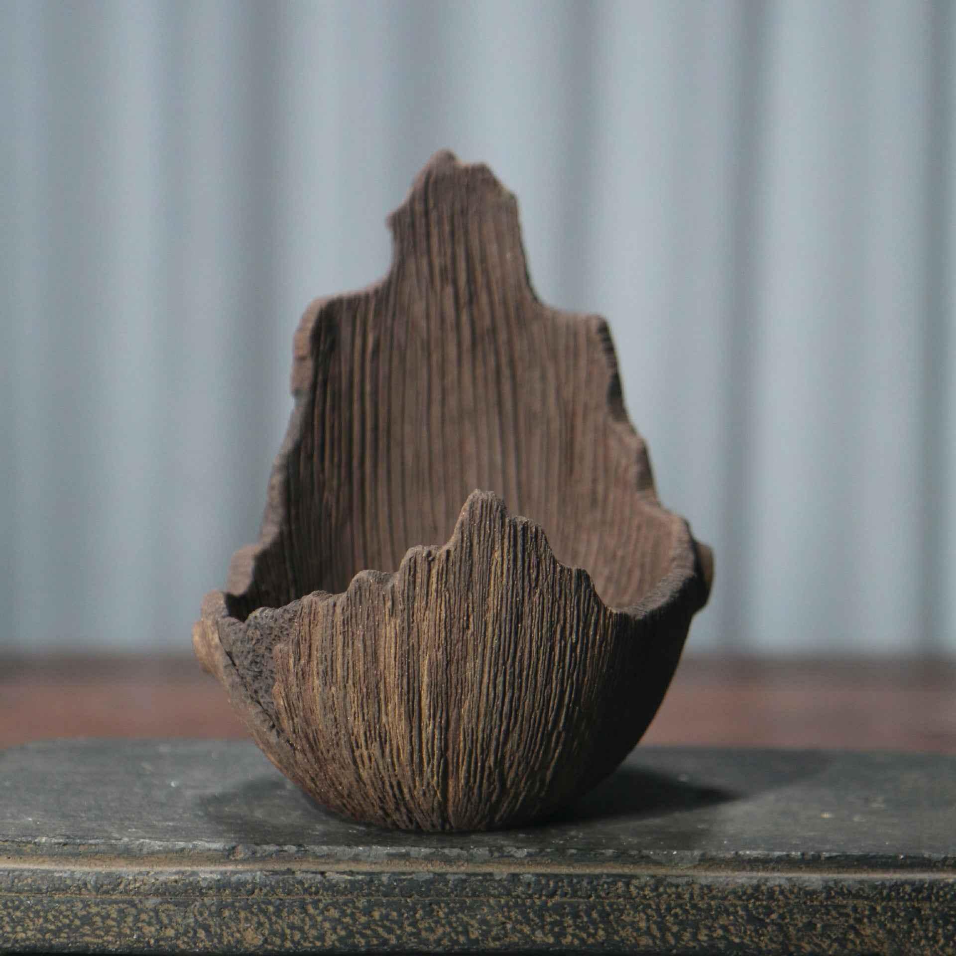 5.1" (13cm) Small Handmade Aged Wood-Like Crescent Bonsai Pot