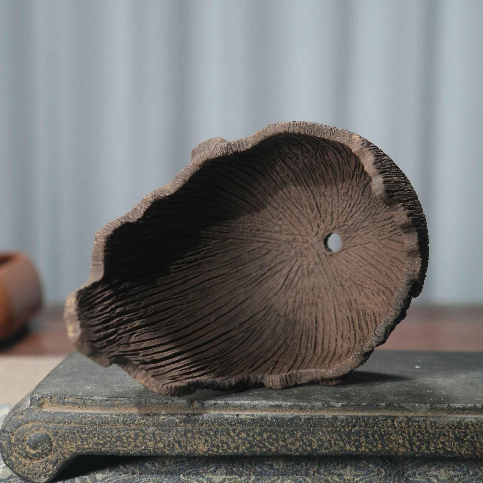 5.1" (13cm) Small Handmade Aged Wood-Like Crescent Bonsai Pot