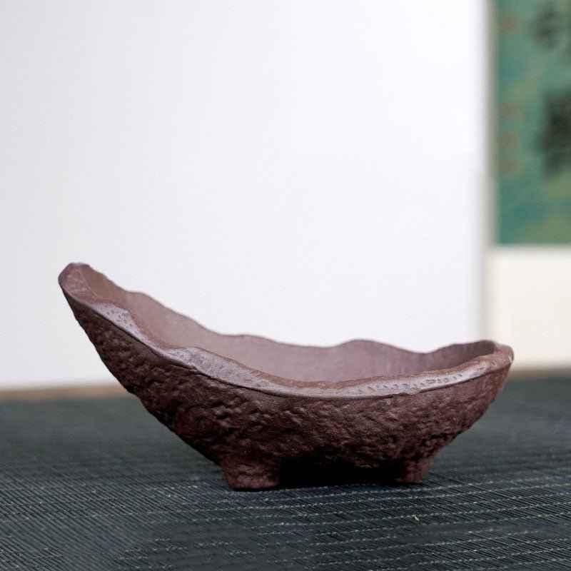 5.1" (13cm) Small Handmade Unglazed Crescent Bonsai Pot