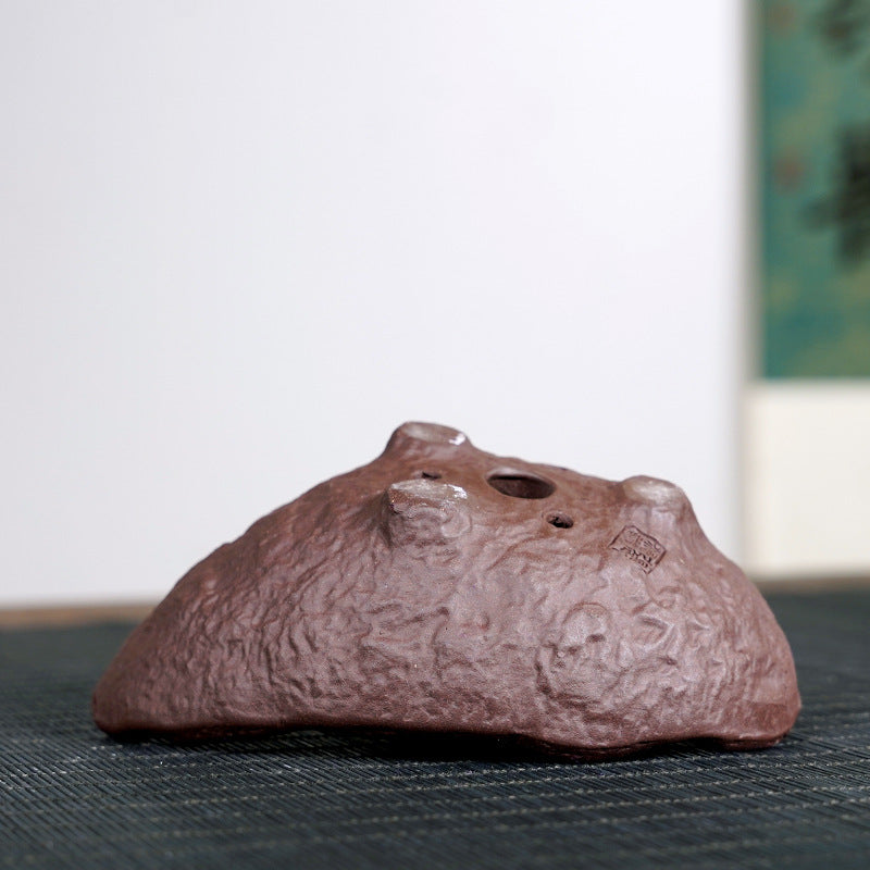 5.1" (13cm) Small Handmade Unglazed Crescent Bonsai Pot Bottom View