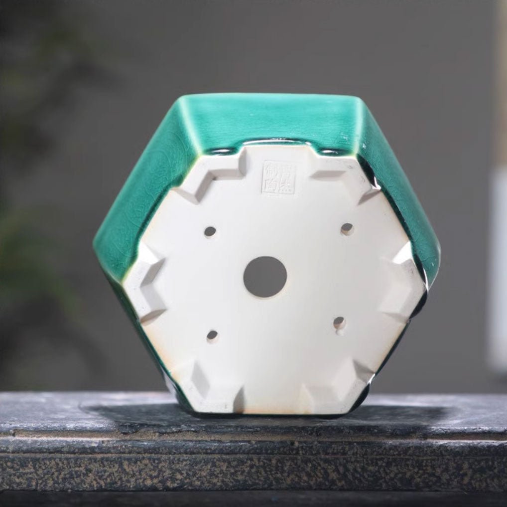 5.1" (13cm) Small Hexagonal Glazed Bonsai Pots Bottom View