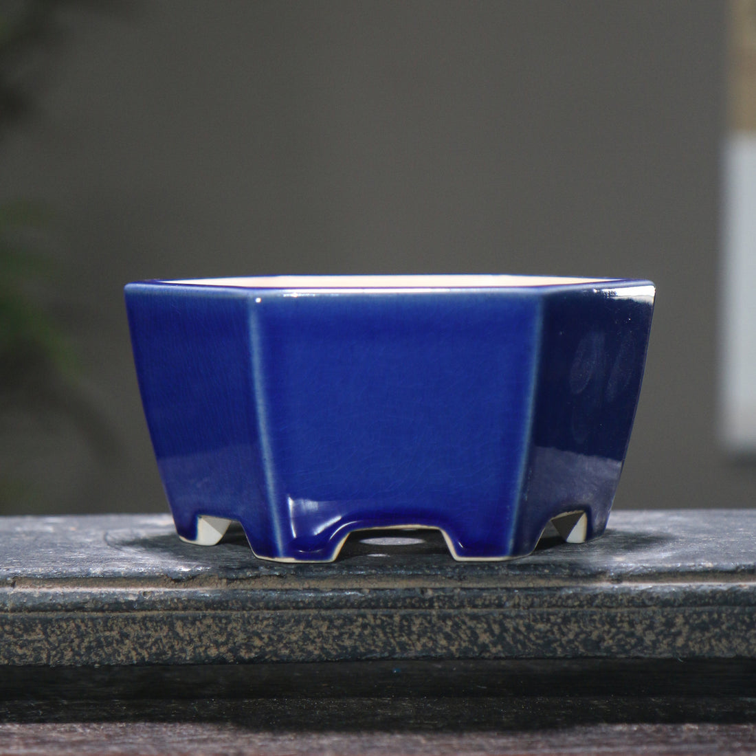 5.1" (13cm) Small Hexagonal Glazed Bonsai Pots Deep Blue Solid Glaze Color