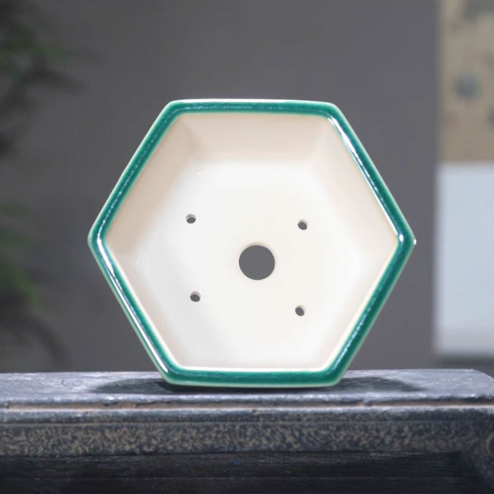 5.1" (13cm) Small Hexagonal Glazed Bonsai Pots Inner View