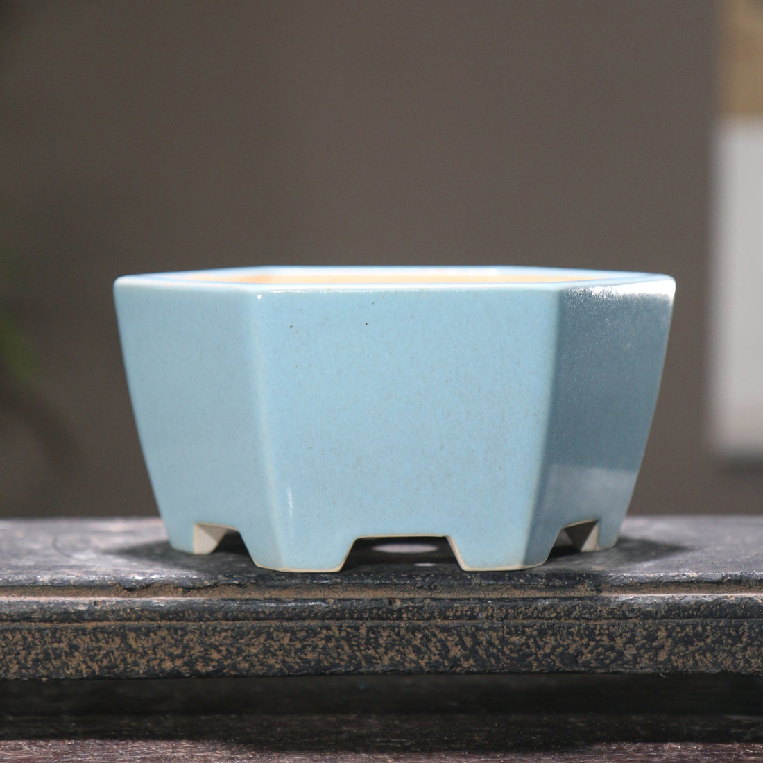 5.1" (13cm) Small Hexagonal Glazed Bonsai Pots Light Blue Solid Glaze Color