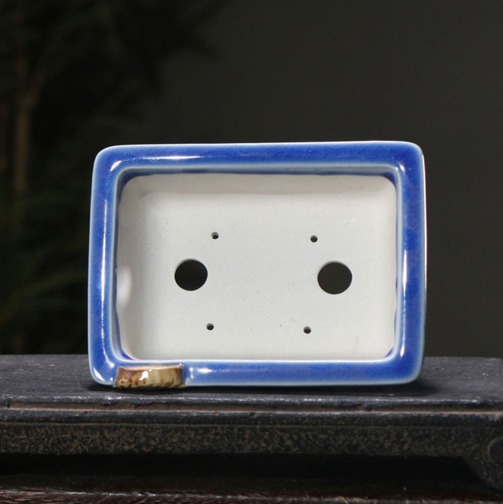 5.1" (13cm) Small Rectangular Artistic Dragon Glazed Bonsai Pots Inner View