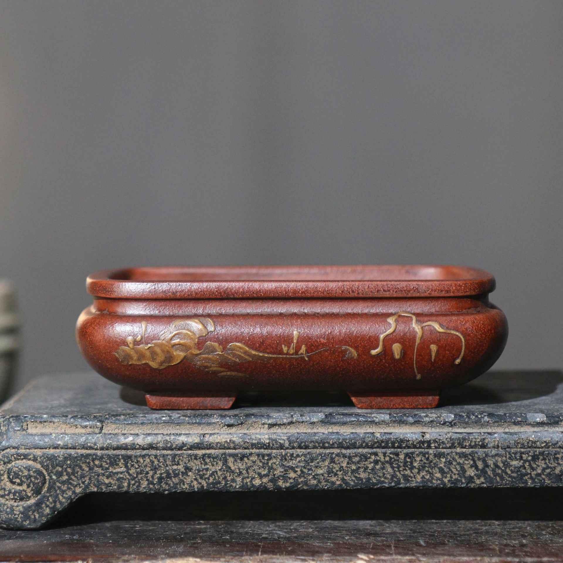 5.1" (13cm) Small Rounded Corner Rectangular Antique-Like Bonsai Pot