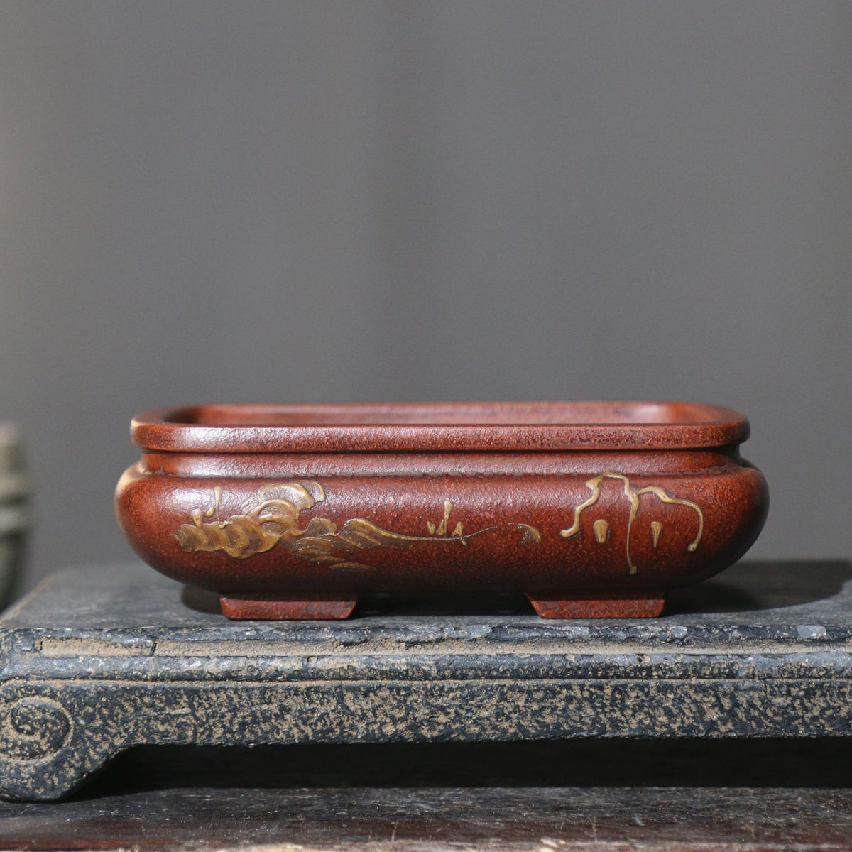 5.1" (13cm) Small Rounded Corner Rectangular Antique-Like Bonsai Pot