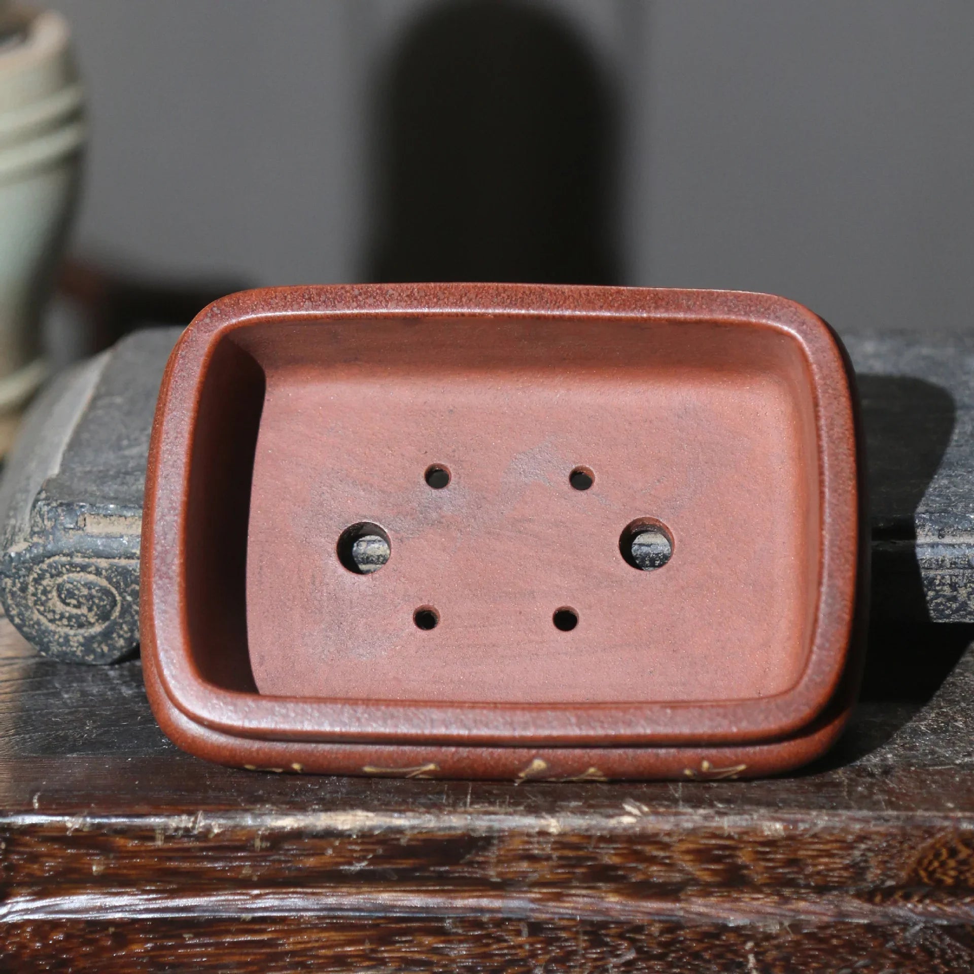5.1" (13cm) Small Rounded Corner Rectangular Antique-Like Bonsai Pot Inner View