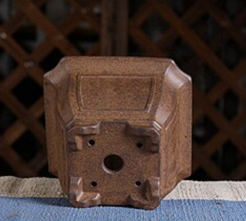 5.1 inch (13cm) Wide 3.4 inch (8.8cm) Deep Square Wood-Fired Unglazed Semi-Cascade Bonsai Pot Bottom View