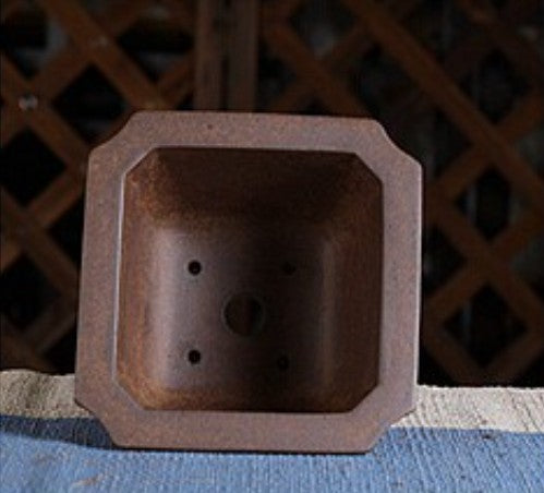 5.1 inch (13cm) Wide 3.4 inch (8.8cm) Deep Square Wood-Fired Unglazed Semi-Cascade Bonsai Pot Inner View