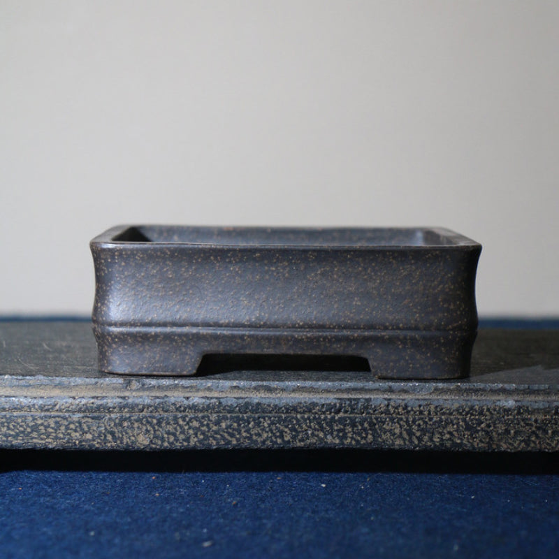 5.2 inch (13.2cm) Small Rectangular Unglazed Bonsai Pot w Bamboo Joint-Style Base