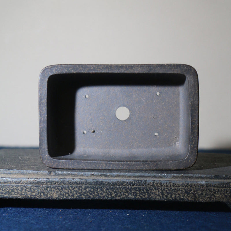 5.2 inch (13.2cm) Small Rectangular Unglazed Bonsai Pot w Bamboo Joint-Style Base Inner View