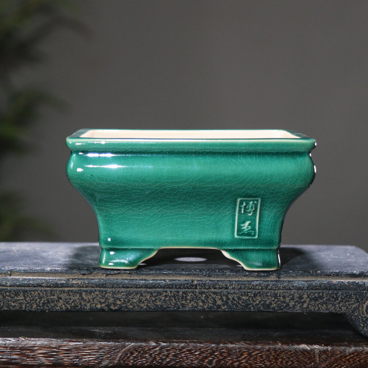 5.3" (13.5cm) Small Flared Square Cracked Glaze Bonsai Pots Green Color