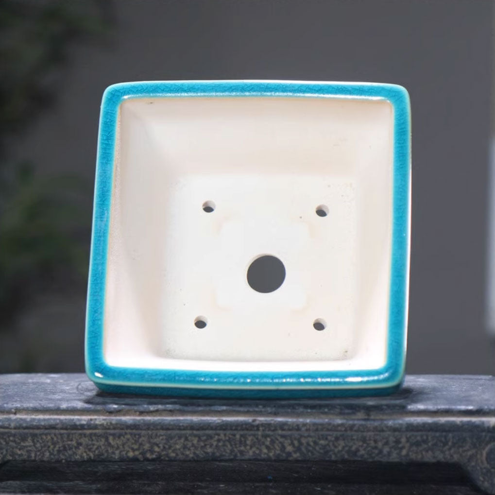 5.3" (13.5cm) Small Flared Square Cracked Glaze Bonsai Pots Inner View