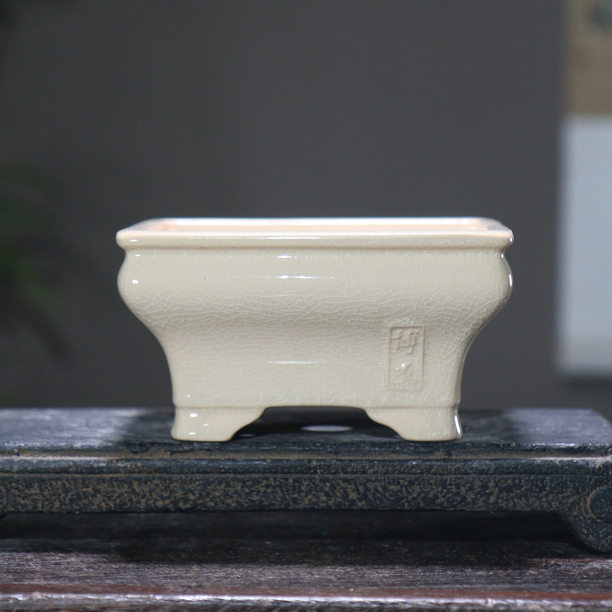 5.3" (13.5cm) Small Flared Square Cracked Glaze Bonsai Pots White Color