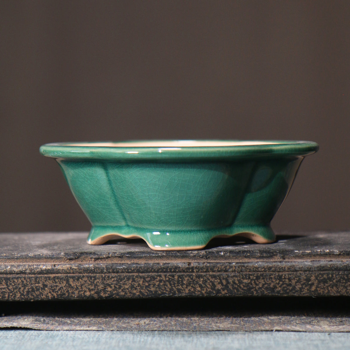 5.3" (13.5cm) Small Lotus Shaped Cracked Glaze Bonsai Pots Green Color