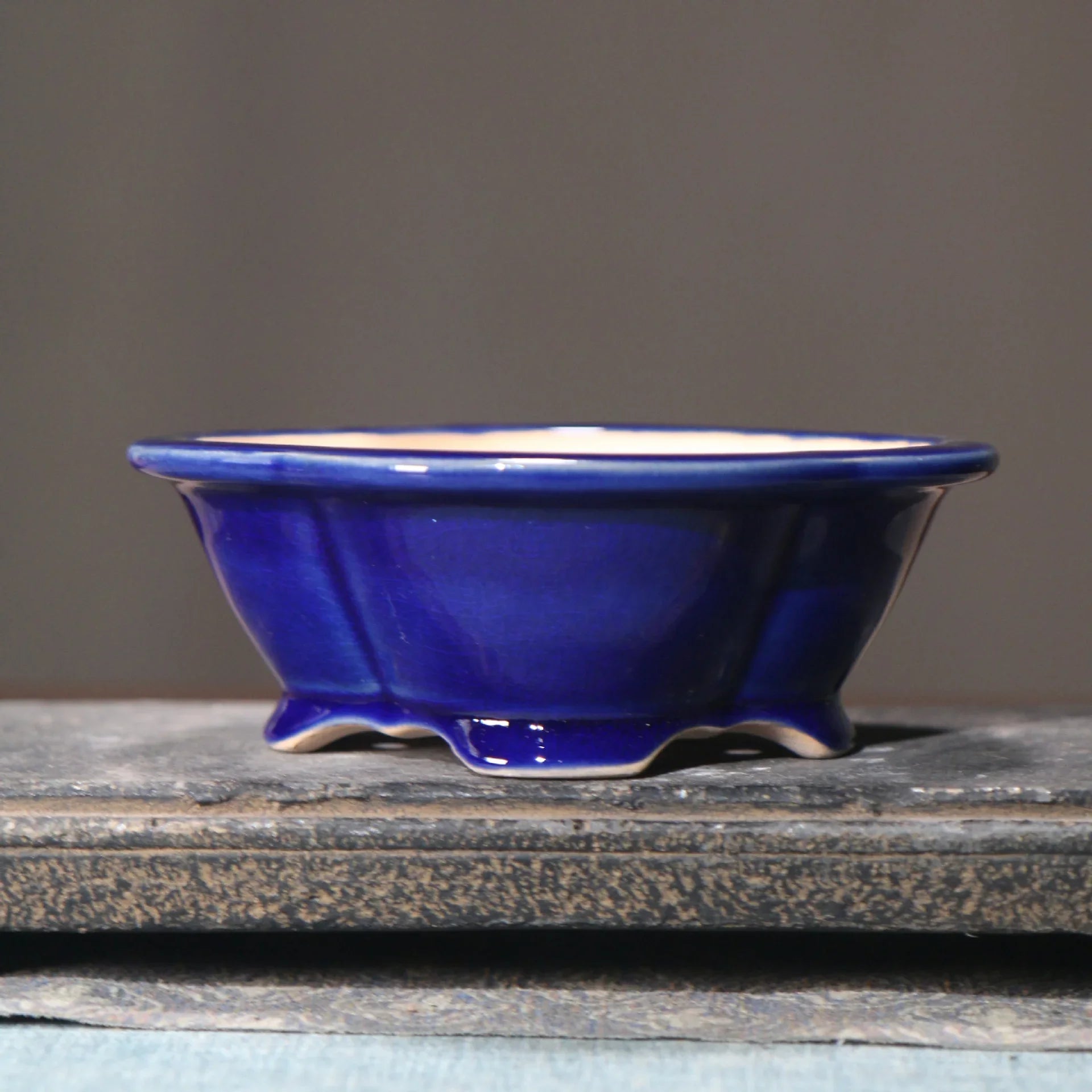 5.3" (13.5cm) Small Lotus Shaped Glazed Bonsai Pots Blue Color