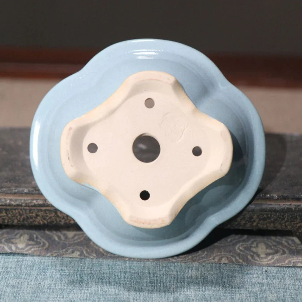 5.3" (13.5cm) Small Lotus Shaped Glazed Bonsai Pots Bottom View
