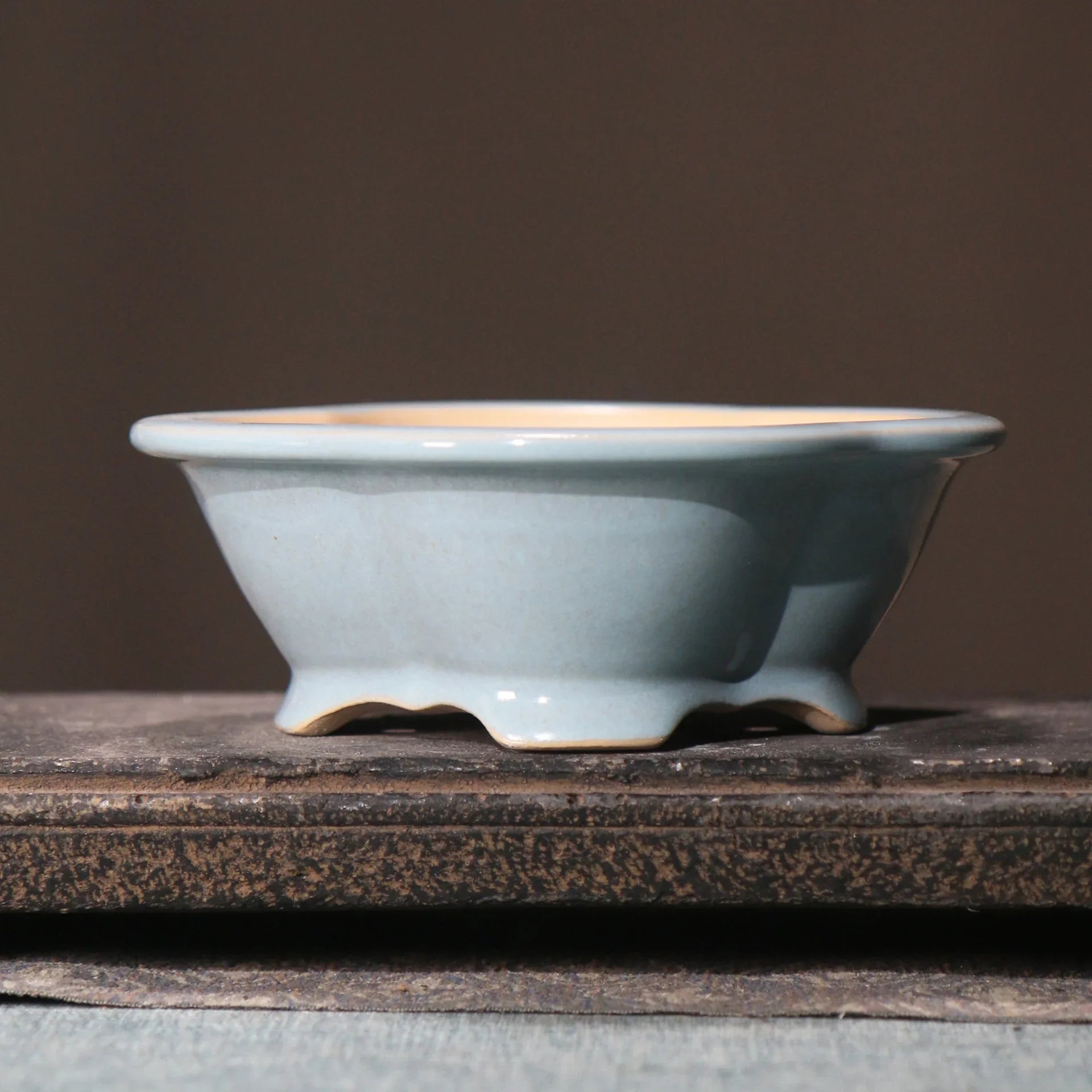 5.3" (13.5cm) Small Lotus Shaped Glazed Bonsai Pots Sky Blue Color