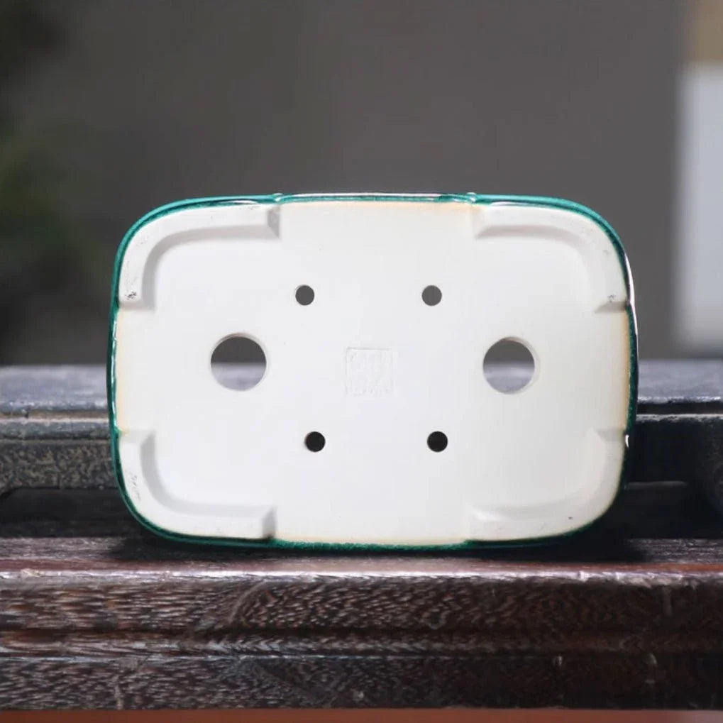 5.3" (13.5cm) Small Rectangular Cracked Glaze Studded Bonsai Pots Bottom View